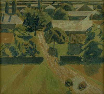 Landscape with Houses and a Road, Where Two People Lie Prostrate by Niels Larsen Stevns