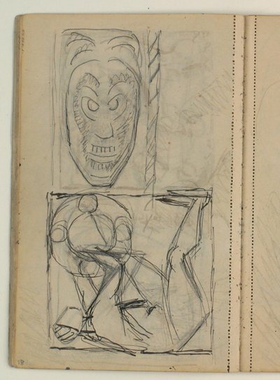 Sketch of a mask, presumably after a model. Draft for Poul S. Christiansen