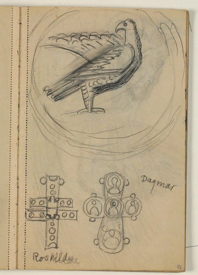 Study of Bird and Two Crosses, Probably after a Template by Niels Larsen Stevns