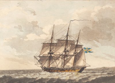 A Swedish Frigate with Reefed Topsail in the Wind by Niels Truslew