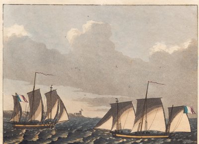 French Flat-Bottomed Boats or Luggers off the French Coast by Niels Truslew