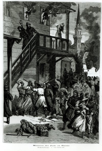 Slaughter of the Jews in Russia, engraved by Gustave Voulquin from Le Journal Illustre, June 1881 by Nielsen