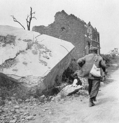 Blockhouse destroyed by a mine, Lomme, near Armentières, France, World War I, c1914-c1918 by Nightingale and Co