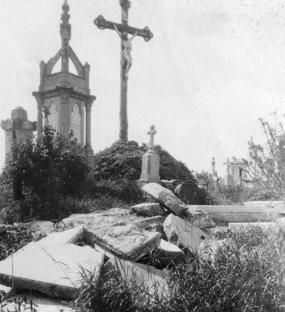 Damaged graves, old communal cemetery, Ypres, Belgium, World War I by Nightingale and Co