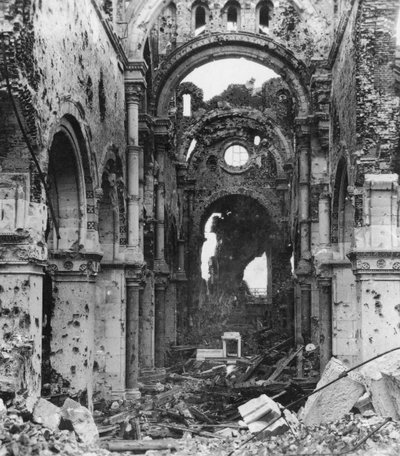 Damaged interior of Albert Cathedral, France, World War I, c1914-c1918 by Nightingale and Co