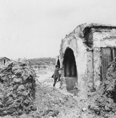 Dugout made of concrete and lined with corrugated iron, World War I, c1914-c1918 by Nightingale and Co