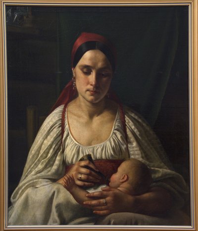 Russian Peasant Woman Feeding Her Baby from a Cow Horn by Nikifor Stepanovich Krylov