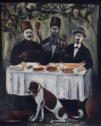 Feast in a vine pergola by Niko Pirosmani