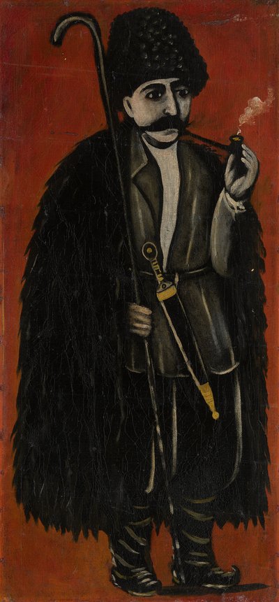 Shepherd in a Felt Cloak Against a Red Background by Niko Pirosmani