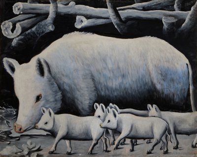 White Sow with Piglets by Niko Pirosmani