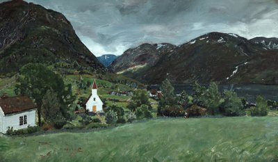Alhus Rectory and Church by Nikolai Astrup