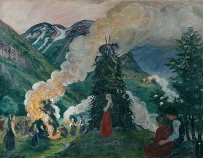 Building up the Big Midsummer Fire by Nikolai Astrup