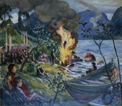 Midsummer Fire at Jølster Water by Nikolai Astrup