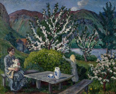 Mother and Child by the Garden Table by Nikolai Astrup