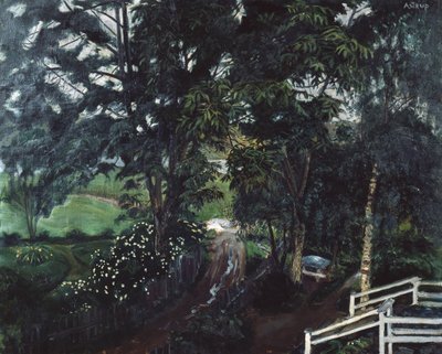 Rainy Atmosphere beneath the Trees at Jølster Parsonage by Nikolai Astrup