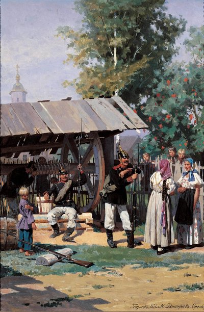 Russian Soldiers in a Country Village by Nikolai Dmitrievich Dmitriev Orenburgsky