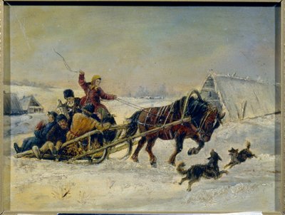 Shrovetide (After the Festivities, a Woman Escorts Drunken Men on Her Horse-Drawn Sleigh) by Nikolai Egorevich Sverchkov