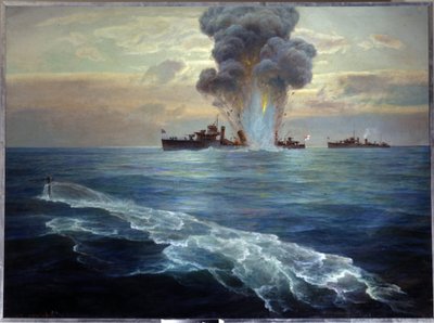 Russian Civil War: The British Destroyer Victoria Torpedoed by the Bolshevik Submarine Pantera off the Island of Seskar (Gulf of Finland), September 1, 1919 by Nikolai Evlampievich Bublikov