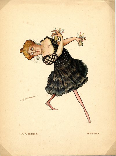 Ballet Dancer Marie Petipa, from Russian Ballet in Caricatures, 1902-1905 by Nikolai Gustavovich Legat