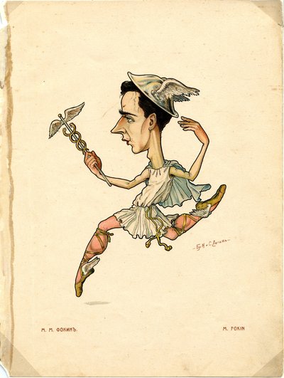 Ballet Dancer and Choreographer Michel Fokine, from Russian Ballet in Caricatures by Nikolai Gustavovich Legat