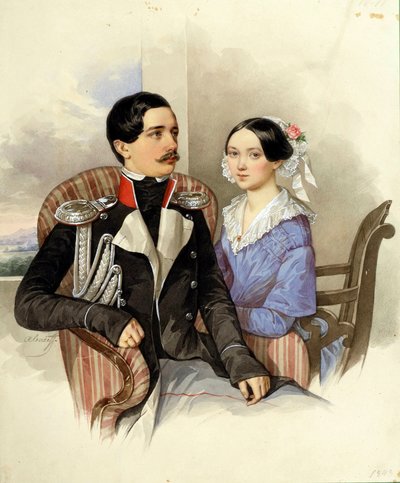 Portrait of Count Jakov Karlovich Sievers and Countess Vera Mikhaylovna by Nikolai Mikhailovich Alexeyev