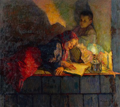 Children Reading by Candlelight by Nikolai Petrovich Bogdanov Belsky
