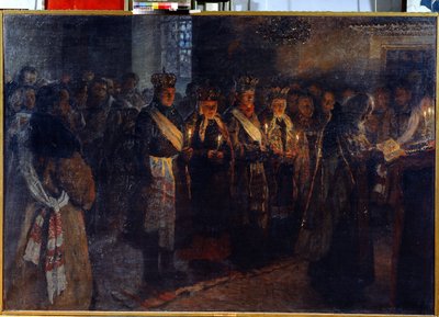 The Wedding with an Orthodox Priest by Nikolai Petrovich Bogdanov Belsky