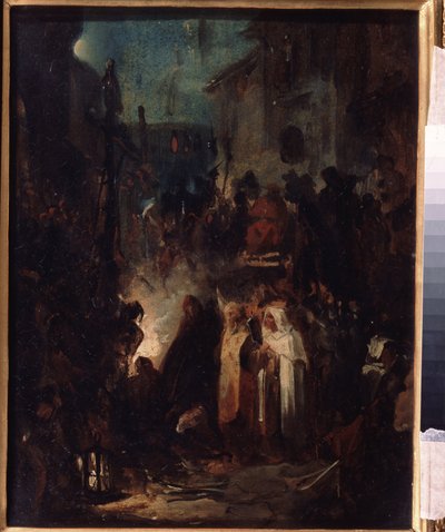 Autodafe. Street Scene at Night After Inquisition Tribunal Judgment by Nikolai Petrovich Lomtev