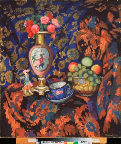 Still Life with Porcelain and Flowers by Nikolai Semyonovich Zaytsev