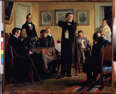 Actor Pavel Mochalov among his admirers by Nikolai Vasilievich Nevrev