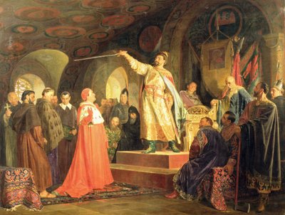 Prince Roman of Halych-Volhynia receiving the ambassadors of Pope Innocent III by Nikolai Vasilievich Nevrev