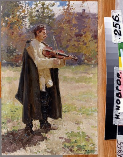 Home Song. Soldier Playing Violin by Nikolaj Alekseevich Kasatkin