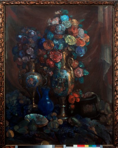 Still Life (Vases, Flowers, and Fruits) by Nikolaj Nikolaevic Sapunov