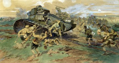 The Capture of a Tank in the Crimea. Battle Scene During the Russian Civil War (1917-1923) by Nikolay Semenovich Samokish