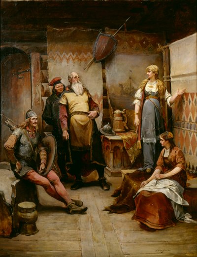 A courting messenger from the Viking Harald Harfagre to Gyda by Nils Bergslien