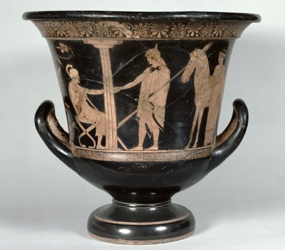 Attic Red-Figure Kalyx Krater Depicting a Hoplite Returning from the War by Niobid Painter