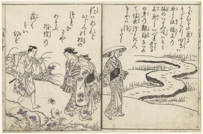 Walkers in a Landscape with Flowers by Nishikawa Sukenobu (attributed to)