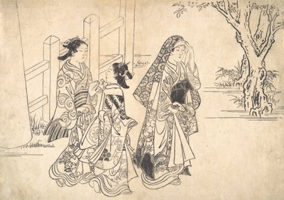 A Courtesan Followed by Two Girl Attendants by Nishikawa Sukenobu