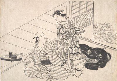 Lady Interrupting Her Lover, who is Playing the Shamisen by Nishikawa Sukenobu
