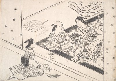 Lady Playing Shamisen, with Her Lover and Attendant Nearby by Nishikawa Sukenobu