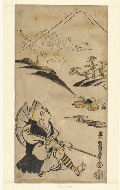 The Poet-Priest Saigyo Hoshi Looking Up at Mount Fuji by Nishimura Shigenaga