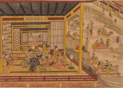 Tea House Beside the Kamo River in Kyoto by Nishimura Shigenaga