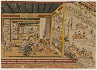 Tea House Beside the Kamo River in Kyoto by Nishimura Shigenaga