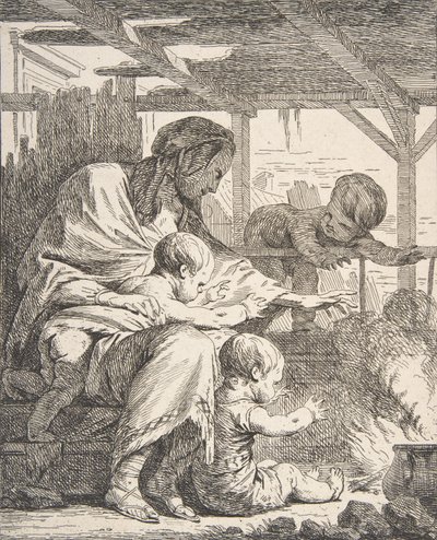 Family Warming Their Hands By a Fire by Noel Halle