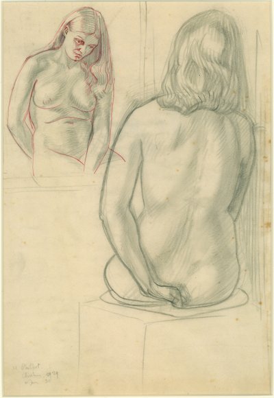 Nude seated in front of a mirror by Noel Rooke