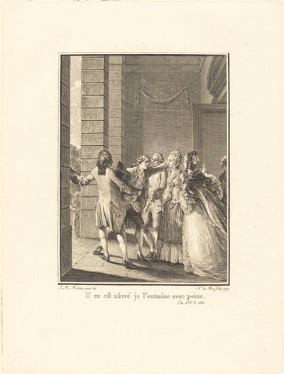 He is Heartbroken, I Drag Him with Difficulty by Noël Le Mire after Jean Michel Moreau