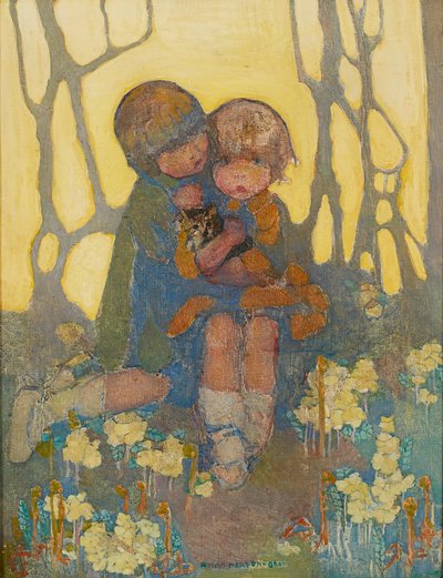 Sisters With a Kitten by Norah Neilsen Gray