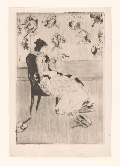 Seated Woman Surrounded by Japanese Fans by Norbert Goeneutte