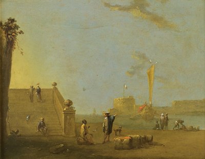 Harbour scene at a Spanish Port by Norbert Joseph Carl Grund
