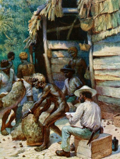 A South Sea Island trader and his sacks of ivory nuts, 1908 by Norman Hardy